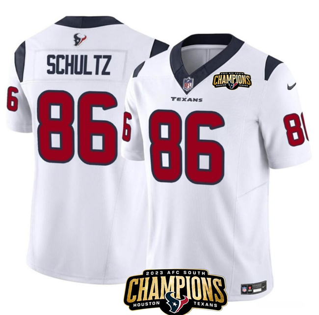 Men's Houston Texans #86 Dalton Schultz White 2023 F.U.S.E. AFC South Champions Patch Vapor Untouchable Limited Football Stitched Jersey